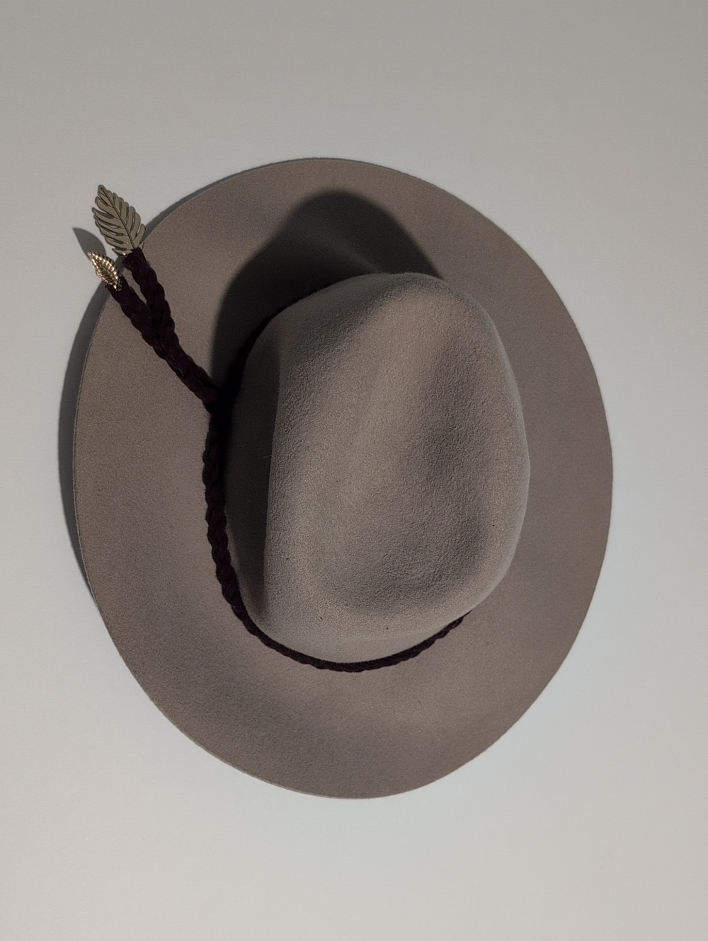 Milk & Soda Taupe 100% Wool Fedora Hat Braided Accent